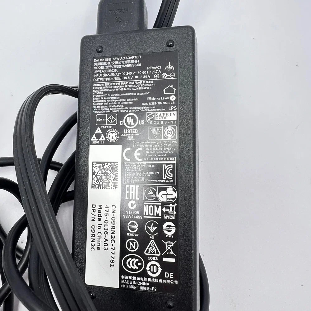 Genuine Dell 65W‎ AC Adapter Laptop Charger 19.5V 3.34A HA65NS5-00 Power Supply